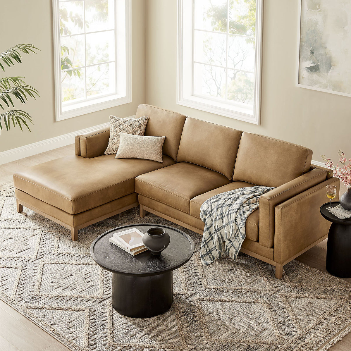 Roscoe Left-Facing Vegan Leather Sectional Sofa with Chaise, photo 9 of 14