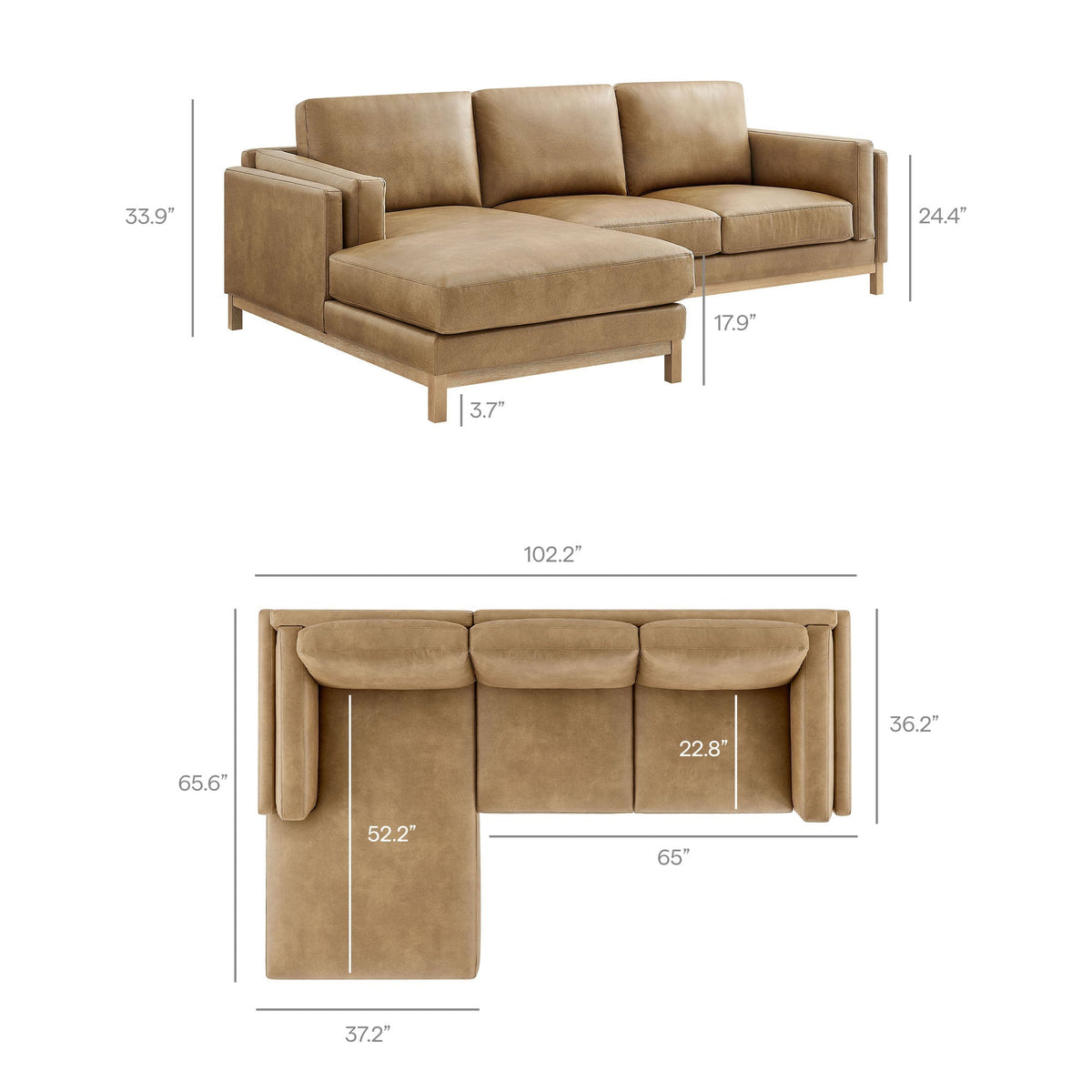 Roscoe Left-Facing Vegan Leather Sectional Sofa with Chaise, photo 12 of 14
