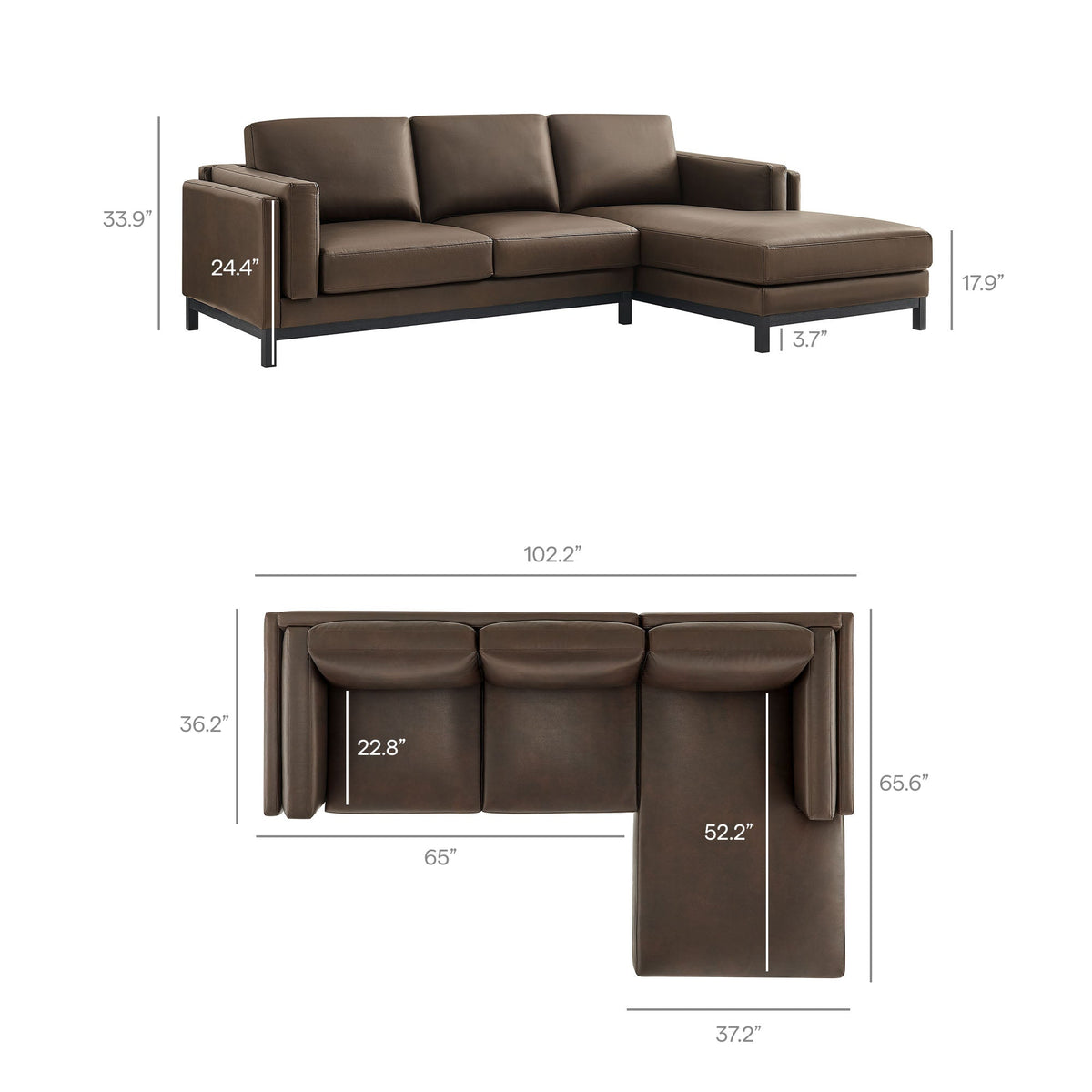 Roscoe Right-Facing Vegan Leather Sectional Sofa with Chaise by Modway, photo 12 of 14