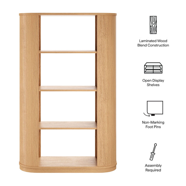 Aspect 74 Inch Curved 4 Tier Bookshelf by Modway, dimensions drawing