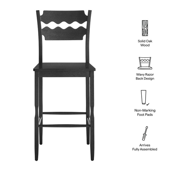 Jax Oak Wood Bar Stool With Wavy Razor Back by Modway, photo 2 of 19