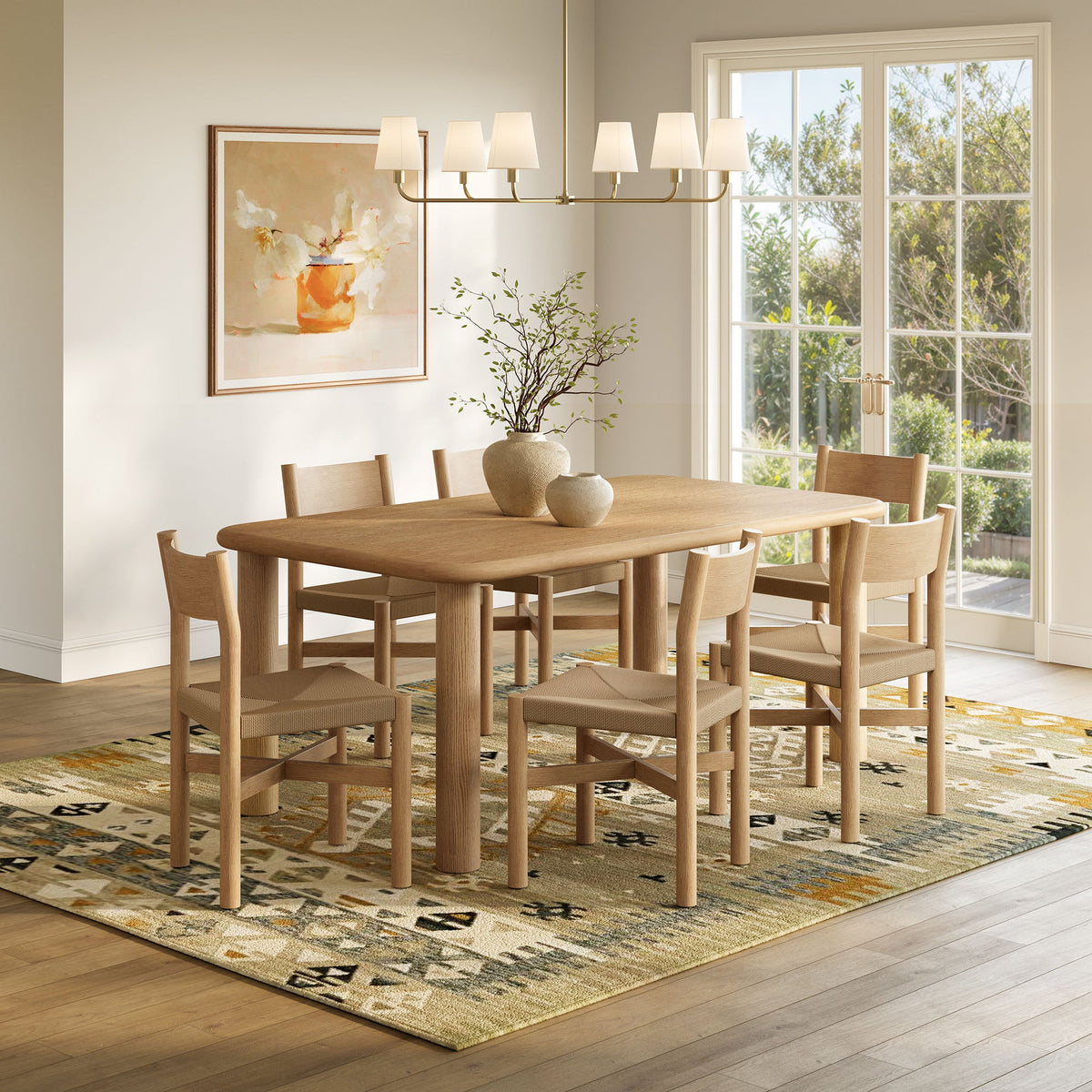 Alvia 7-Piece Oak Wood Dining Table and Chairs Set by Modway, photo 14 of 16