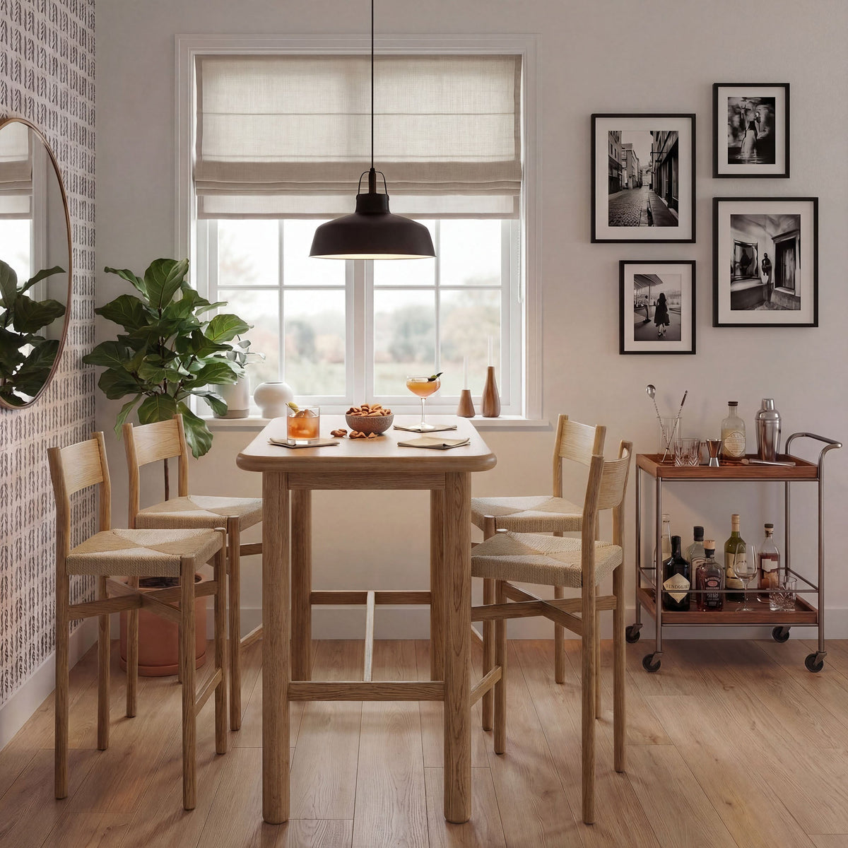 Alvia 5-Piece Rectangular Oak Wood Bar Table With Bar Stools Set by Modway, photo 15 of 16