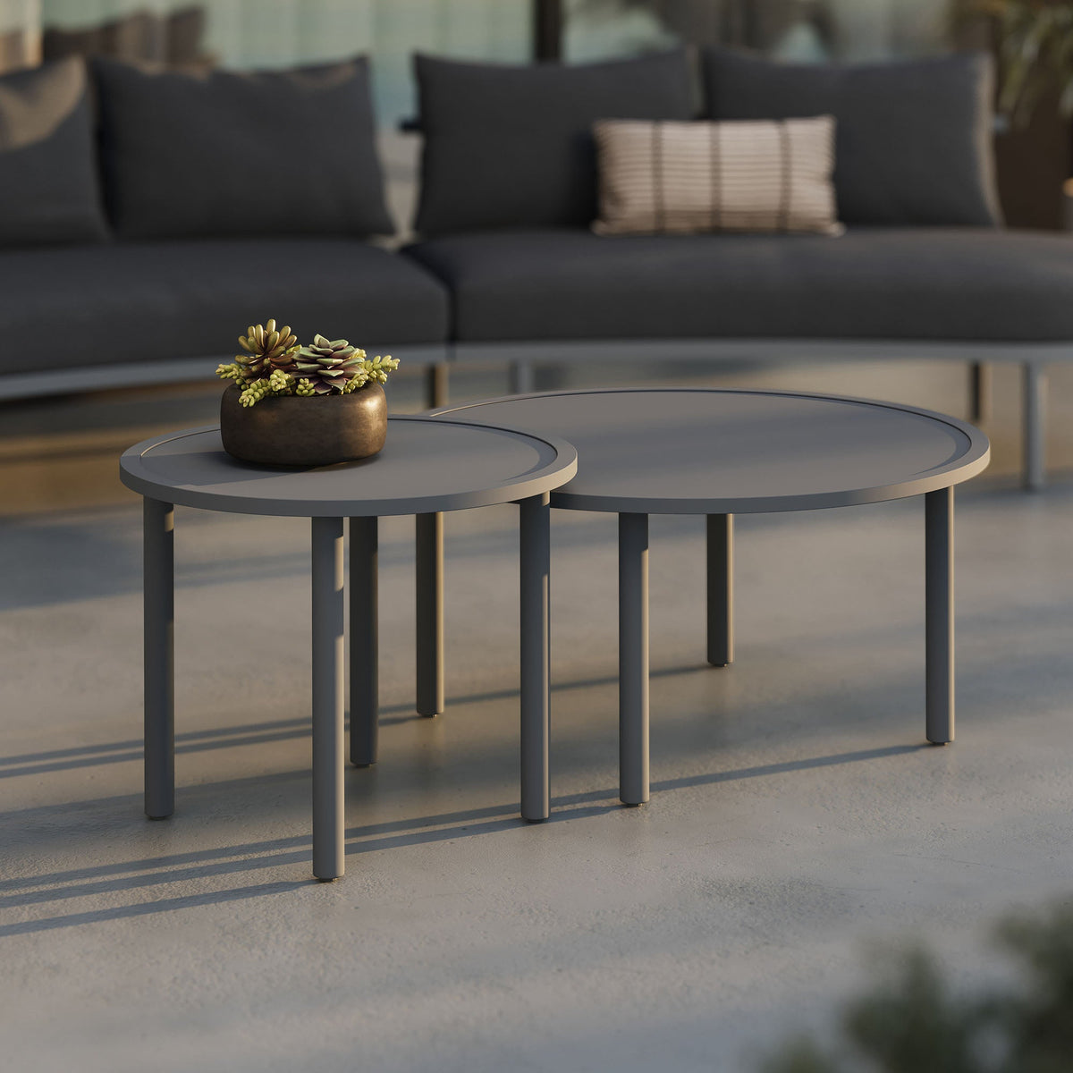 Porta 2 Piece Nesting Outdoor Patio Aluminum Coffee Table Set by Modway, photo 7 of 16