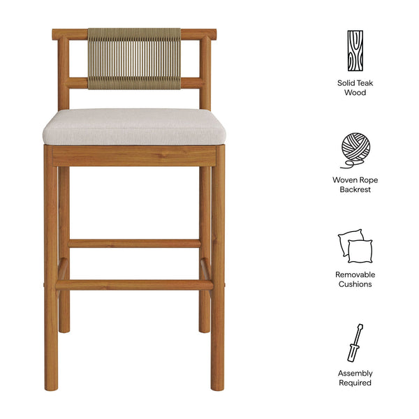 Eleni Outdoor Patio Teak Wood Bar Stools Set of 2 by Modway, photo 2 of 30