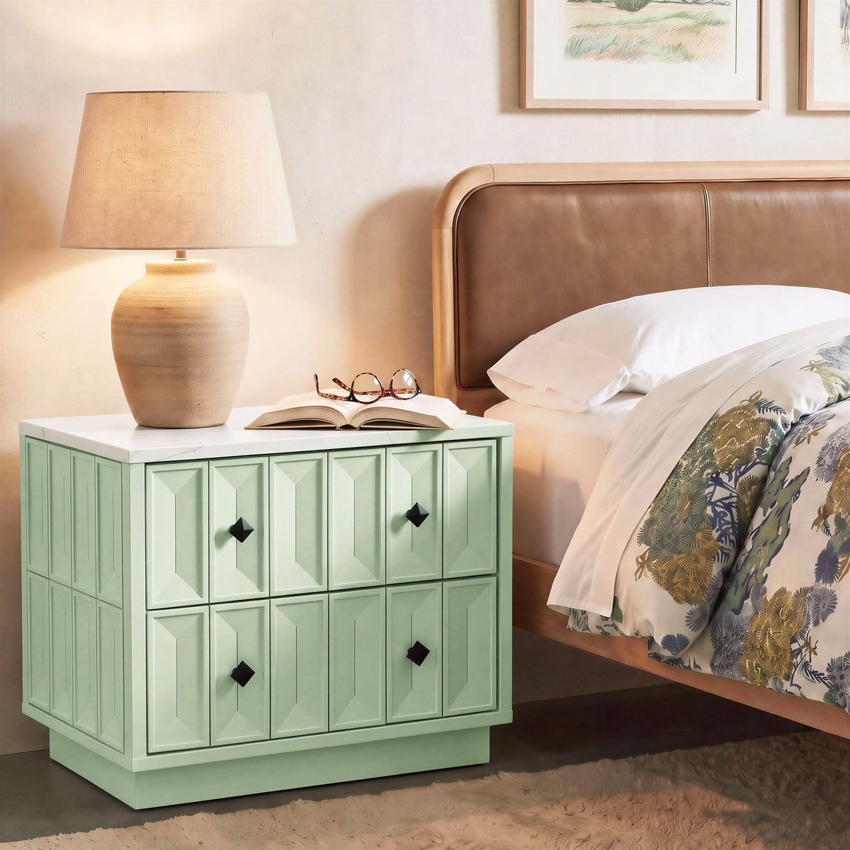Mabry 23 Inch Geometric Faceted Two Drawer Nightstand by Modway, photo 18 of 40