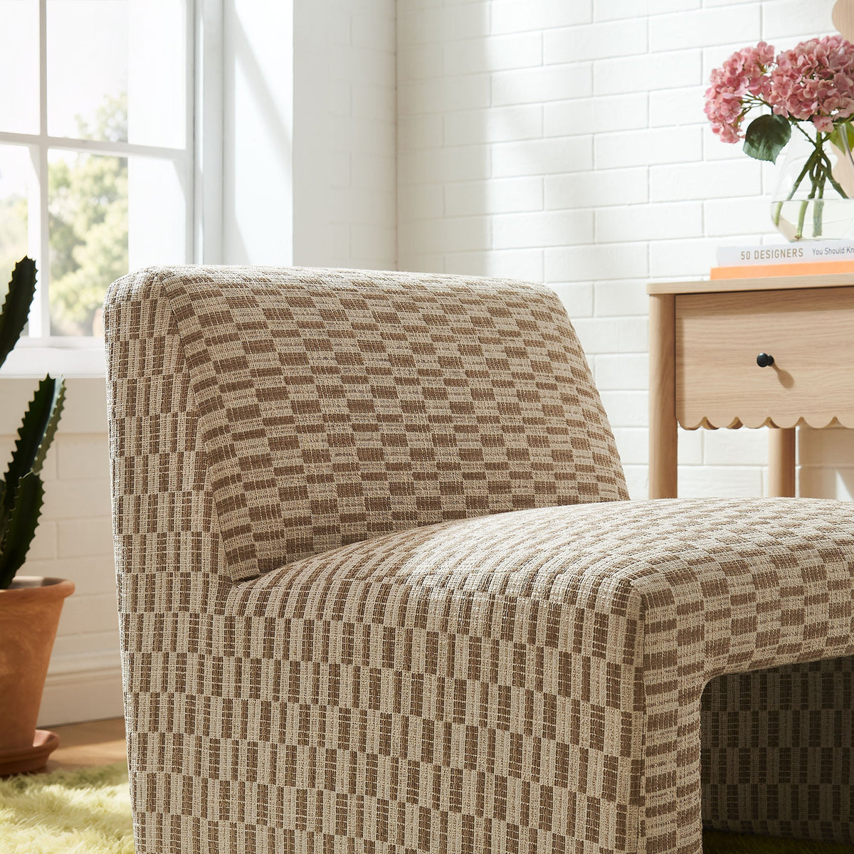 Amita Checked Woven Fabric Armless Accent Chair by Modway, photo 9 of 18