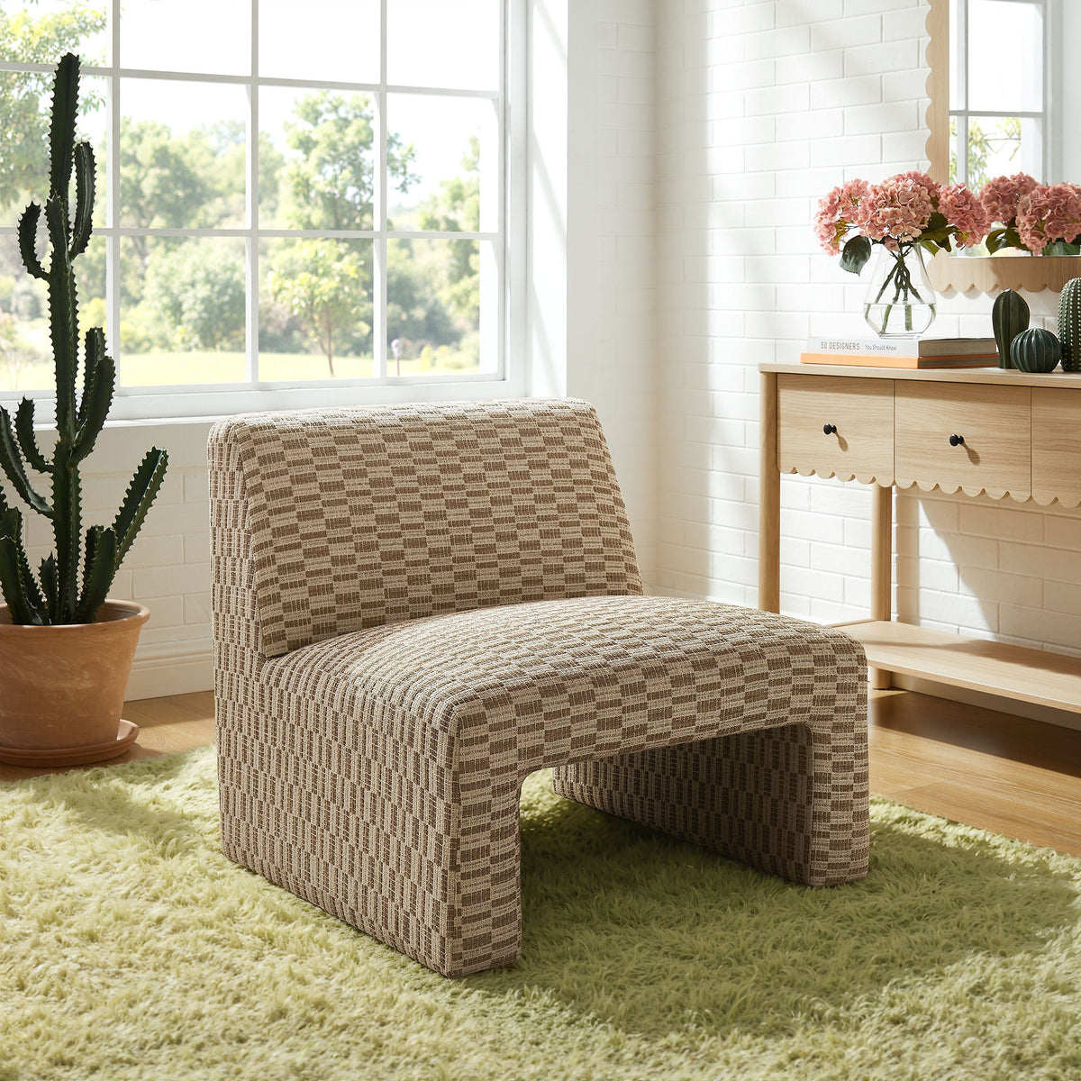 Amita Checked Woven Fabric Armless Accent Chair by Modway, photo 8 of 18