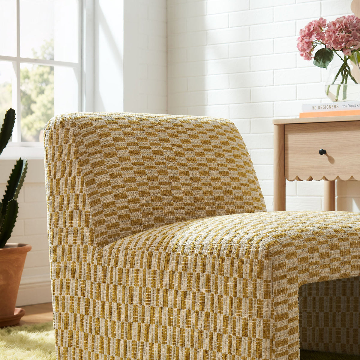 Amita Checked Woven Fabric Armless Accent Chair by Modway, photo 18 of 18