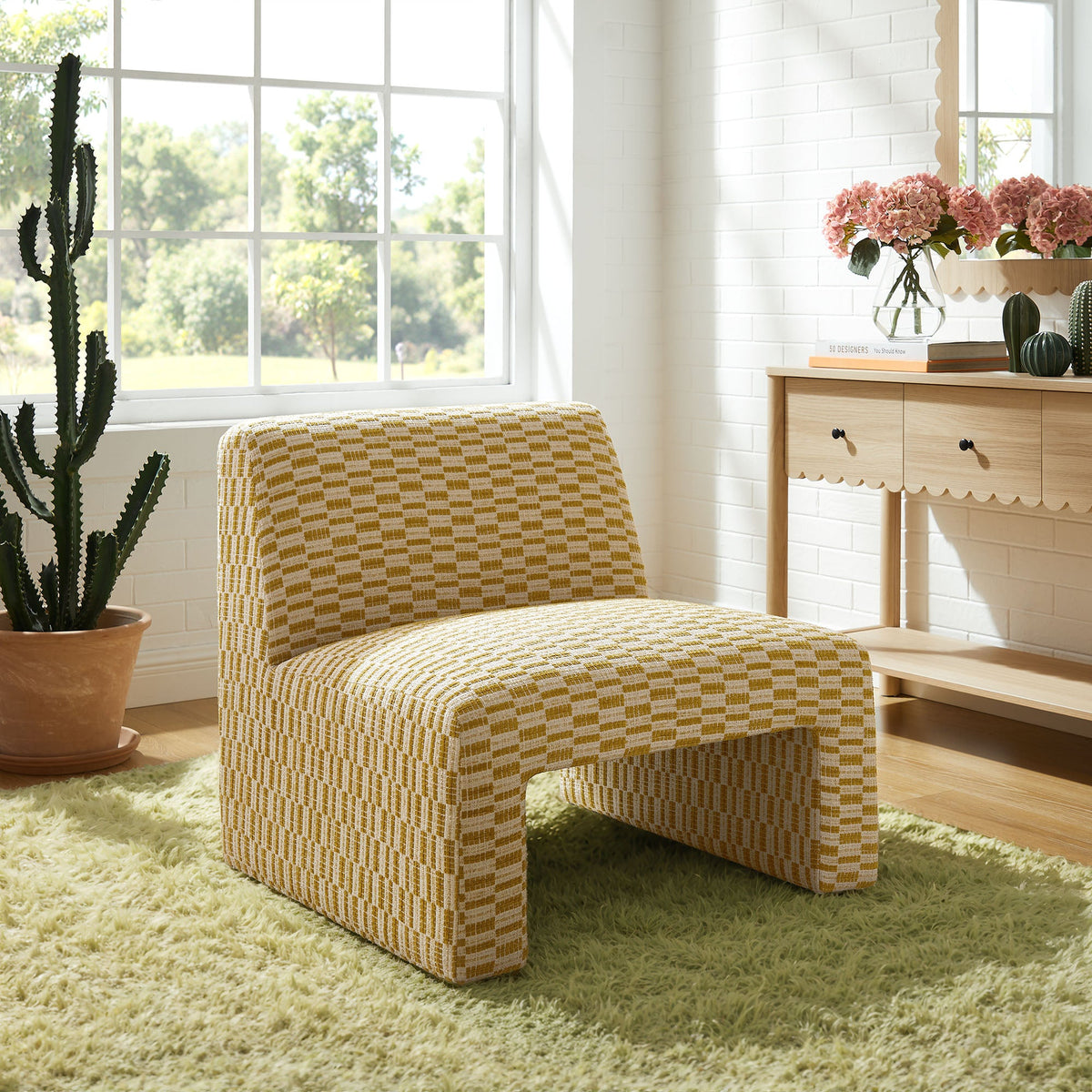 Amita Checked Woven Fabric Armless Accent Chair by Modway, photo 17 of 18