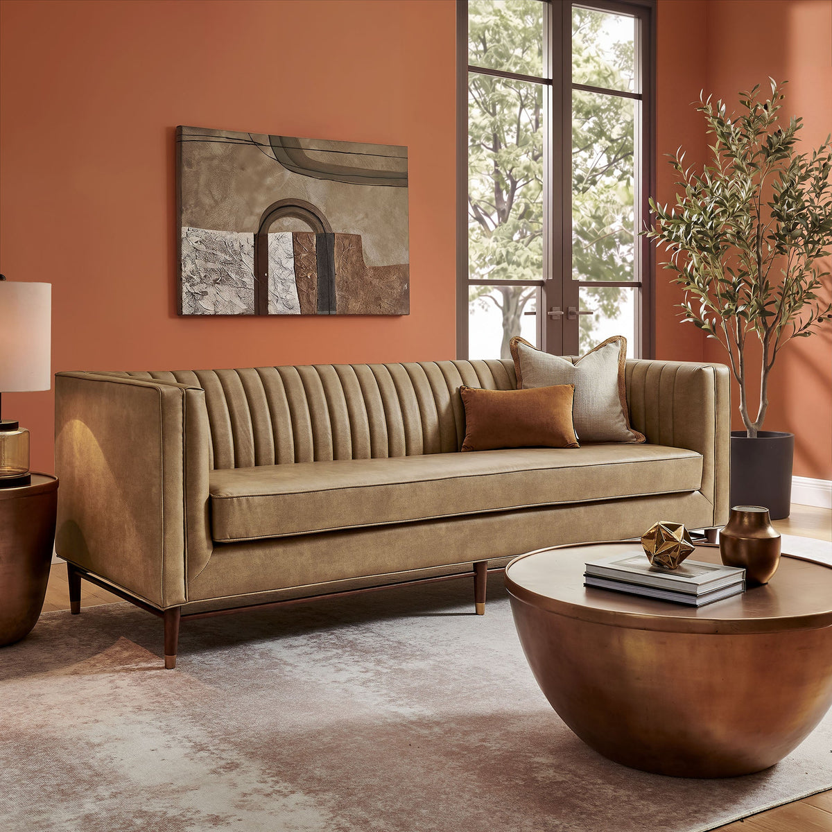 Devote 93 Inch Vegan Leather Channel Tufted Sofa by Modway, photo 17 of 18