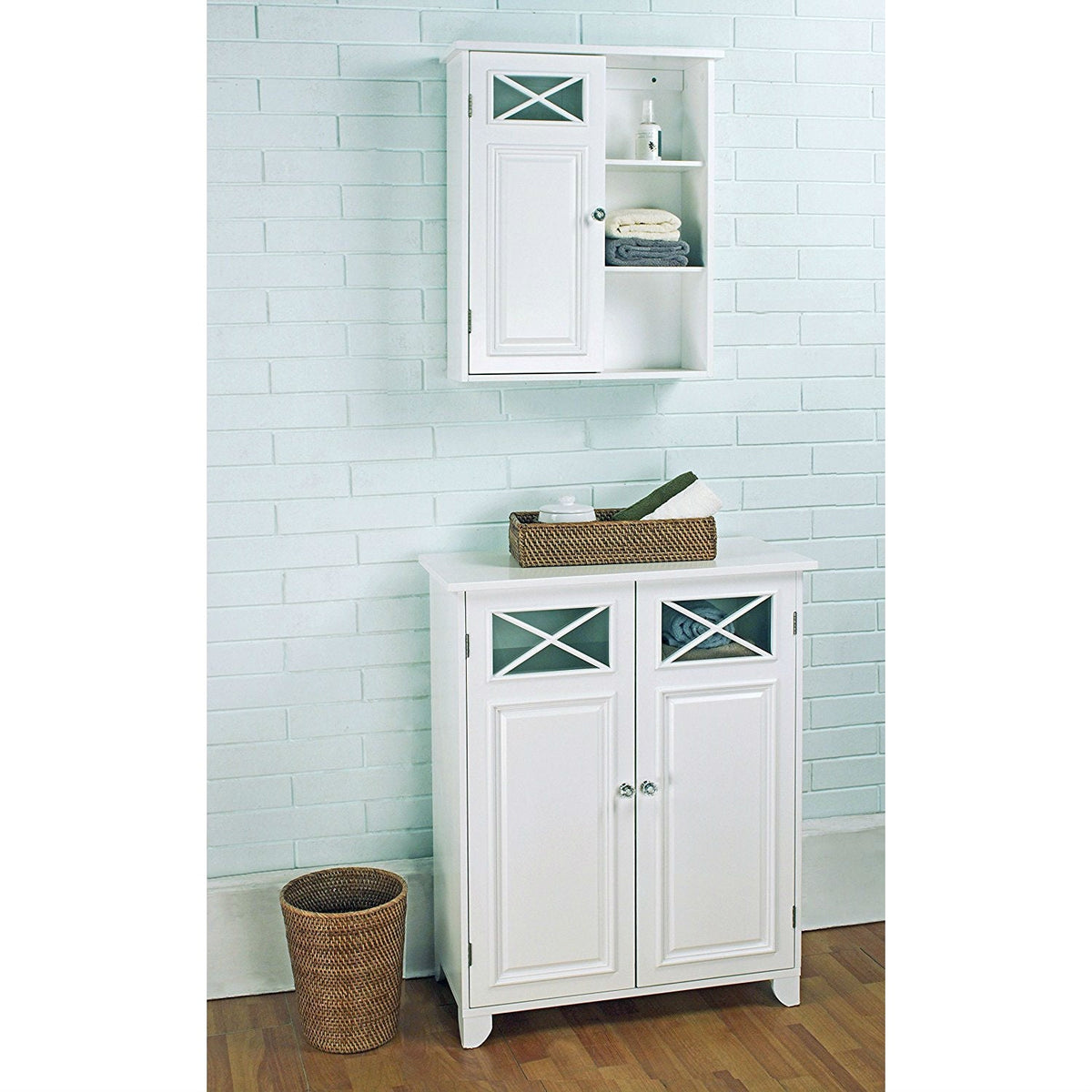 White 2-Door Bathroom Floor Cabinet with Adjustable Storage Shelf, photo 3 of 3