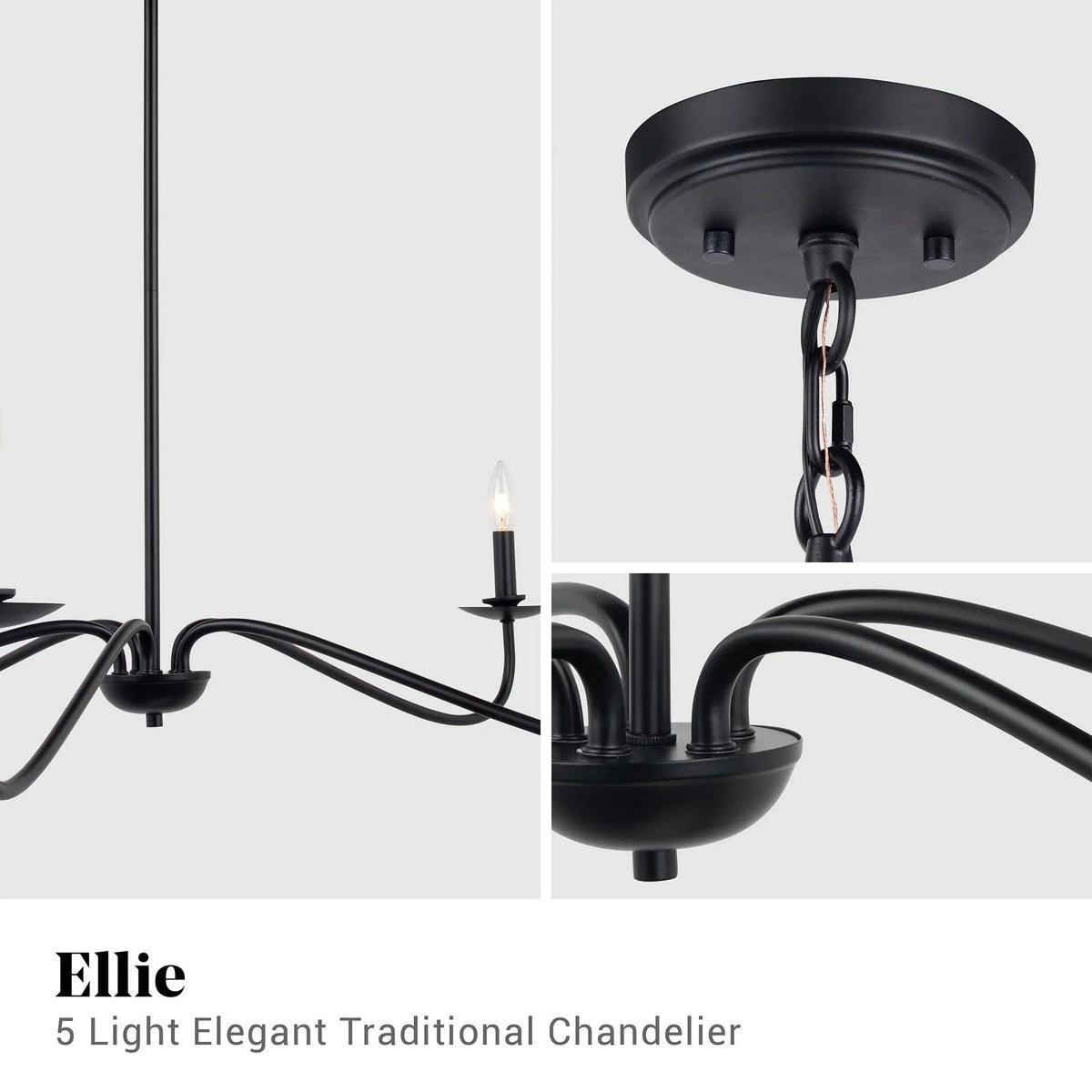 Ellie 5-Light Elegant Industrial Dimmable Chandelier, photo 4 of 20