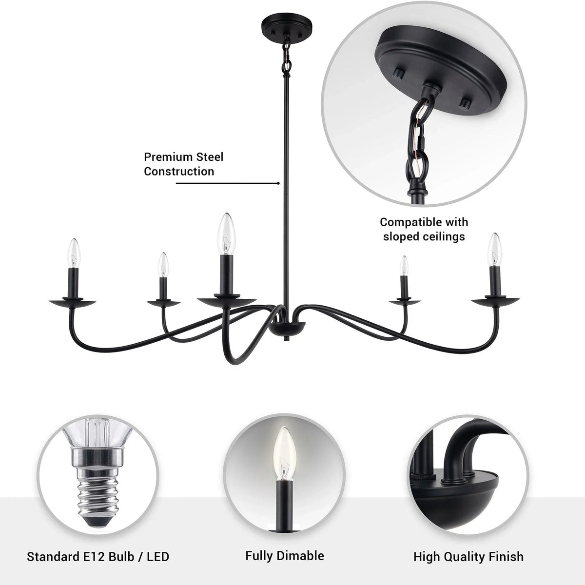 Ellie 5-Light Elegant Industrial Dimmable Chandelier, photo 5 of 20