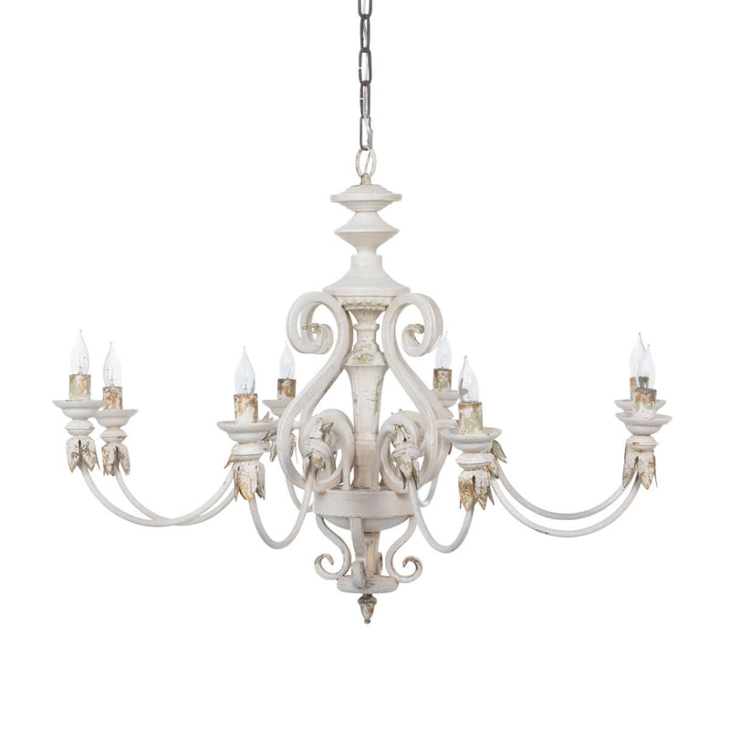 Rustic French Country Chandelier with Gold Leaf Accents
