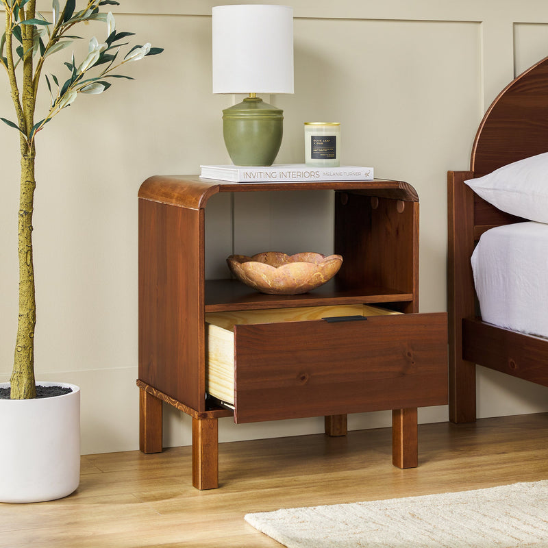 Elias Modern Curved-Frame Solid Wood Nightstand