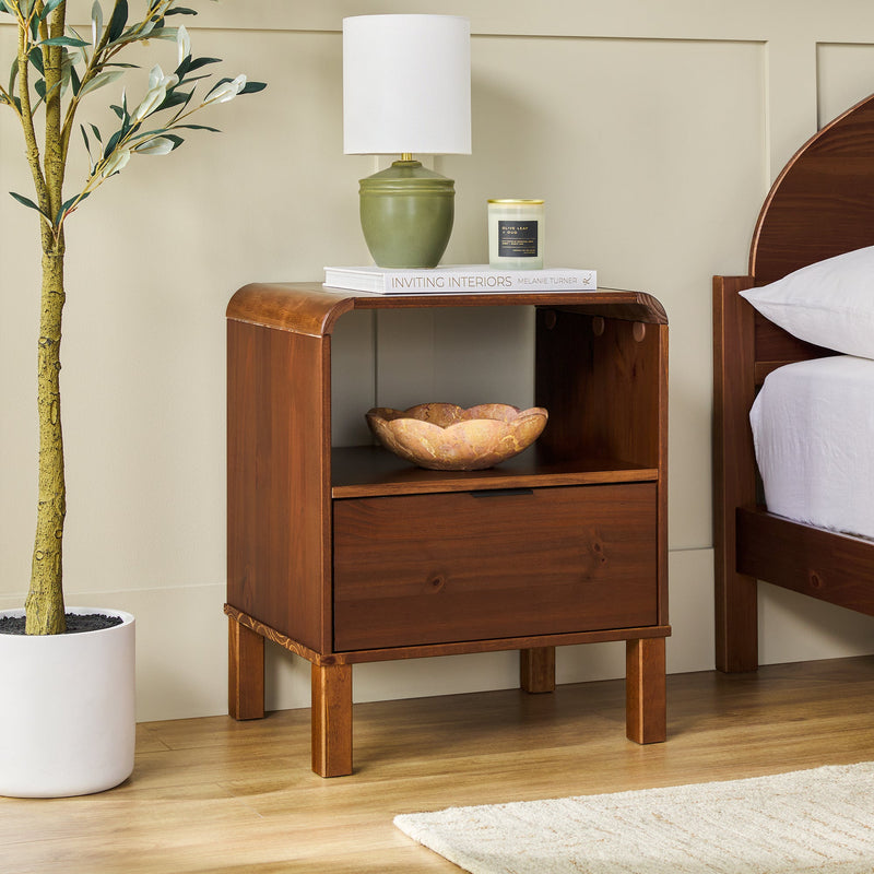 Elias Modern Curved-Frame Solid Wood Nightstand