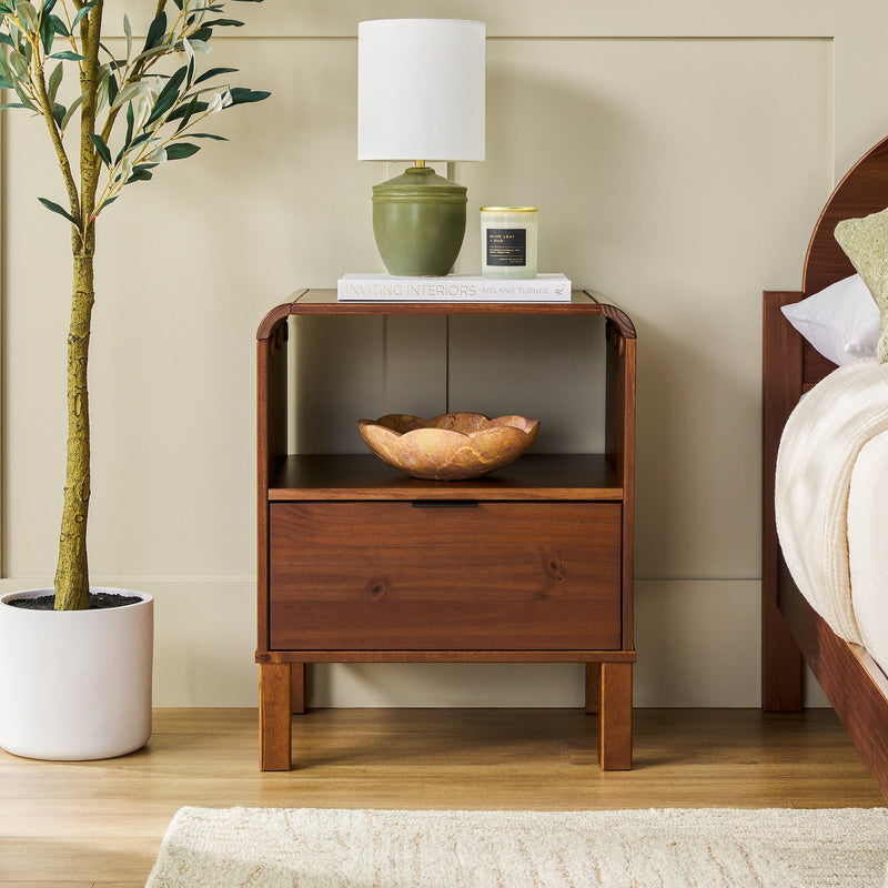 Elias Modern Curved-Frame Solid Wood Nightstand