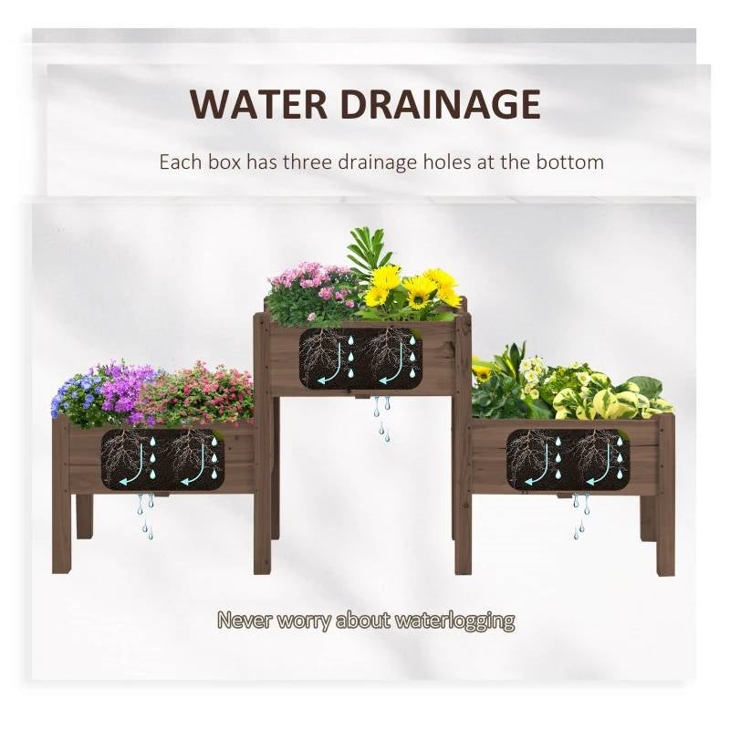 Brown 3 Wooden Elevated Planter Raised Garden Beds, photo 3 of 5