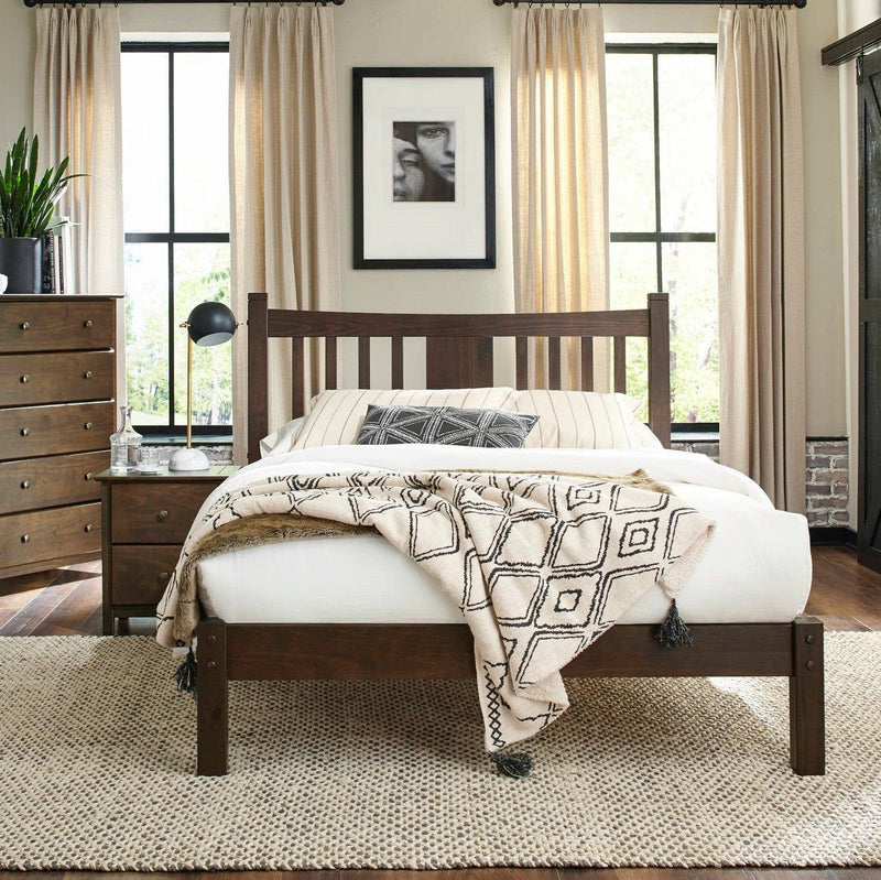 King Size Farmhouse Style Solid Wood Platform Bed with Headboard in Espresso, photo 3 of 5