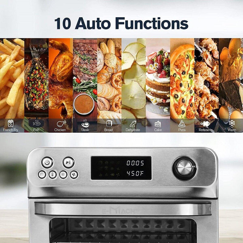 10-In-1 Air Fryer Toaster Oven, 24 QT Convection Countertop Oven Combination w/ 6 Accessories, Stainless Steel Finish, 1700W