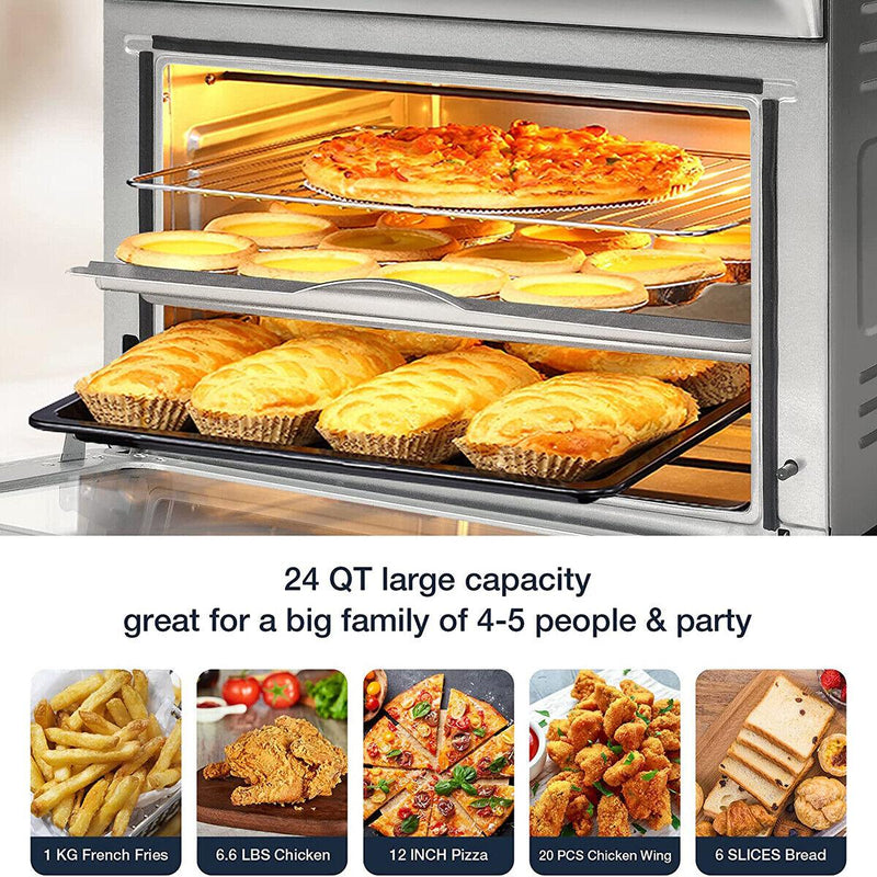 10-In-1 Air Fryer Toaster Oven, 24 QT Convection Countertop Oven Combination w/ 6 Accessories, Stainless Steel Finish, 1700W