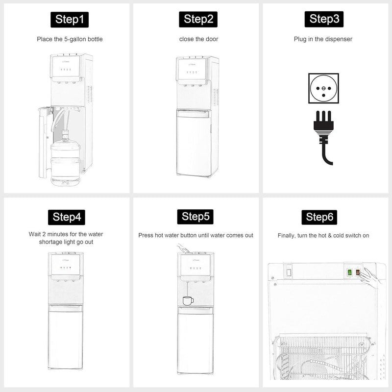 5 Gallon Bottom Loading Water Cooler Dispenser with 3-Temperature & Child Safety Lock, Black