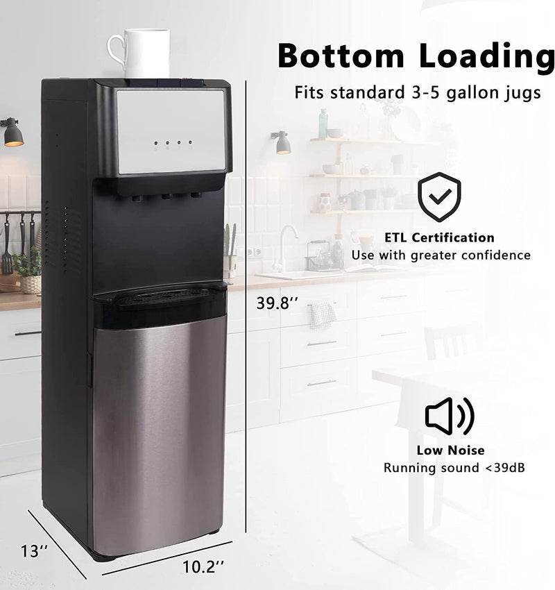 3-5 Gallon Bottom Loading Water Cooler Dispenser with 3-Temperature & Child Safety Lock, Black