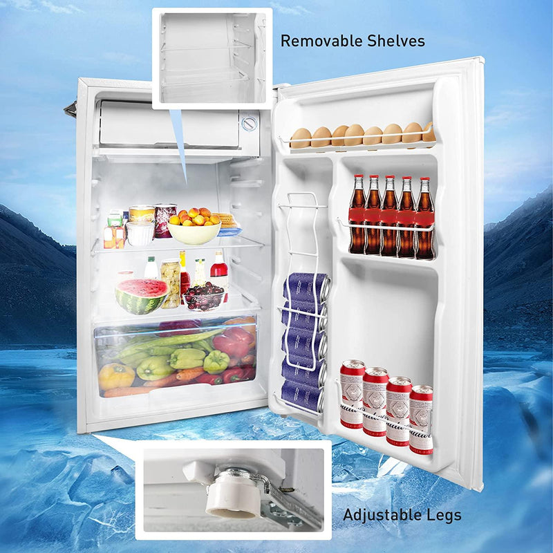 3.2 Cu.Ft Compact Fridge with Freezer, White Single Door Mini Refrigerator with Adjustable Thermostat Control