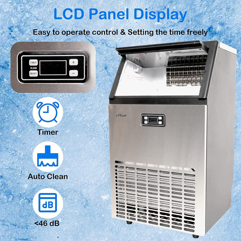 Commercial 100lbs/24H Ice Maker Machine Built-in Stainless Steel Ice Maker Machine with a smart LCD panel