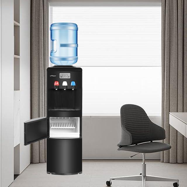 2-in-1 Water Cooler Dispenser with Ice Maker (3-5 Gallon), Scoop, and Child Safety Lock, Black