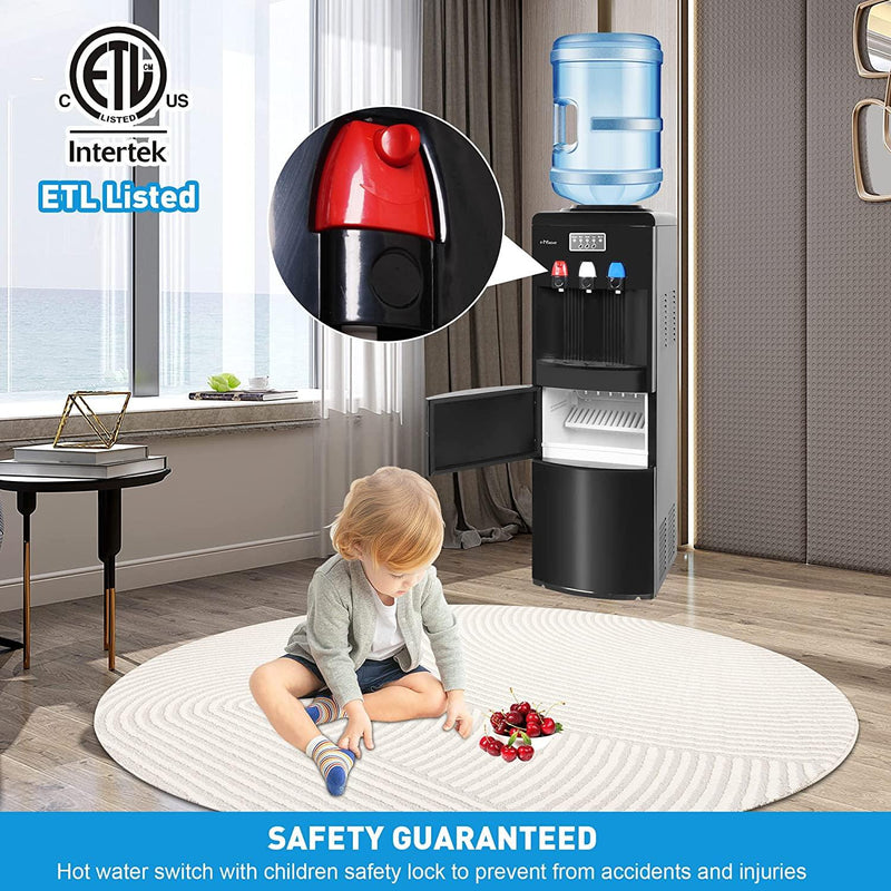 2-in-1 Water Cooler Dispenser with Ice Maker (3-5 Gallon), Scoop, and Child Safety Lock, Black