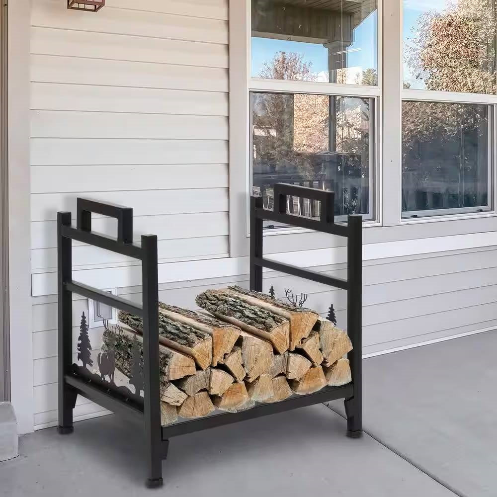 1.5 Ft. Black Metal Firewood Log Rack with Deer Pattern, photo 2 of 5