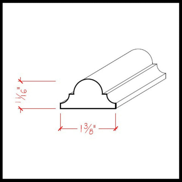 EWAS12 Astragal Moulding 1-3/8" Wide x 11/16" Trim. Unfinished, dimensions drawing