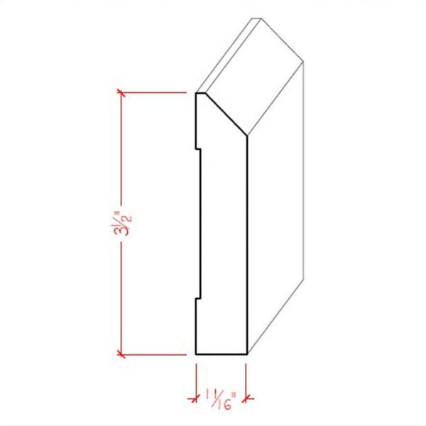 EWBB14 Beveled Edge Baseboard 3-1/2" Tall x 11/16" Moulding Unfinished, photo 2 of 6