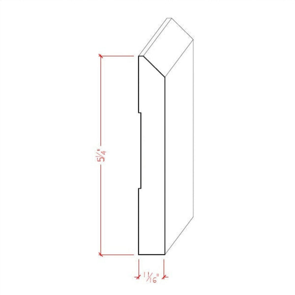 EWBB15 Beveled Edge Baseboard 5-1/4" Tall x 11/16" Moulding Unfinished, photo 2 of 6