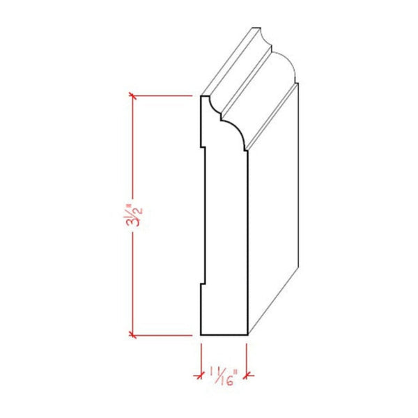 EWBB22 Nose & Cove 3-1/2" Tall x 11/16" Baseboard Moulding. Unfinished, photo 2 of 6