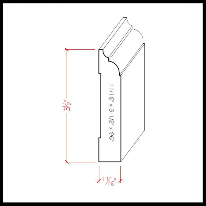 EWBB22 Nose and Cove 3-1/2 inch Baseboard Moulding