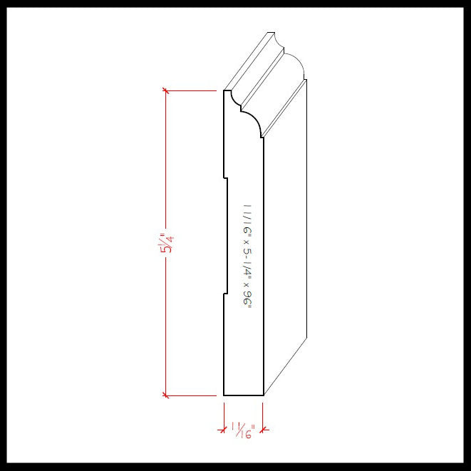 EWBB23 Nose and Cove 5-1/4 inch Tall Baseboard Moulding