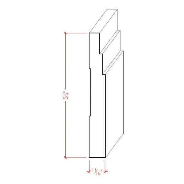 EWBB29 Contemporary Stepped 5-1/4" Tall x 11/16" Baseboard Unfinished, photo 2 of 6