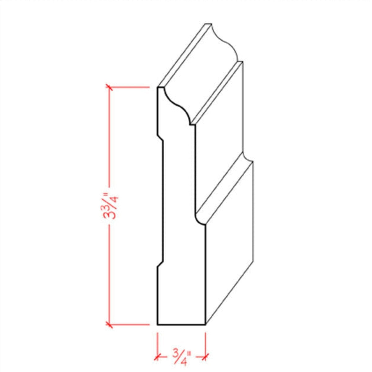 EWBB31 Colonial 3-3/4" Tall x 3/4" Baseboard Moulding. Unfinished, dimensions drawing