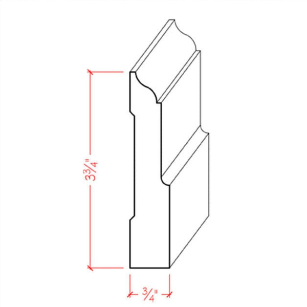 EWBB31 Colonial 3-3/4" Tall x 3/4" Baseboard Moulding. Unfinished, dimensions drawing