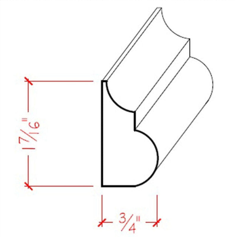 EWBC26 Nose and Cove 1-7/16" Tall x 3/4" Base Cap Moulding. Unfinished