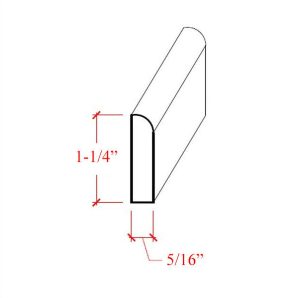EWBS16 Baseboard Shoe 1-1/4" Tall x 5/16" Flat with Radius. Unfinished, photo 2 of 6