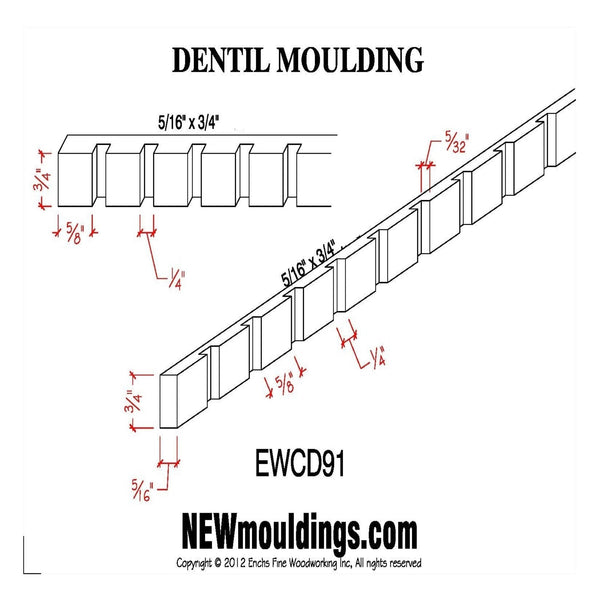 EWCD91 Dentil Moulding 3/4" High x 5/16" Trim. Unfinished, photo 2 of 7