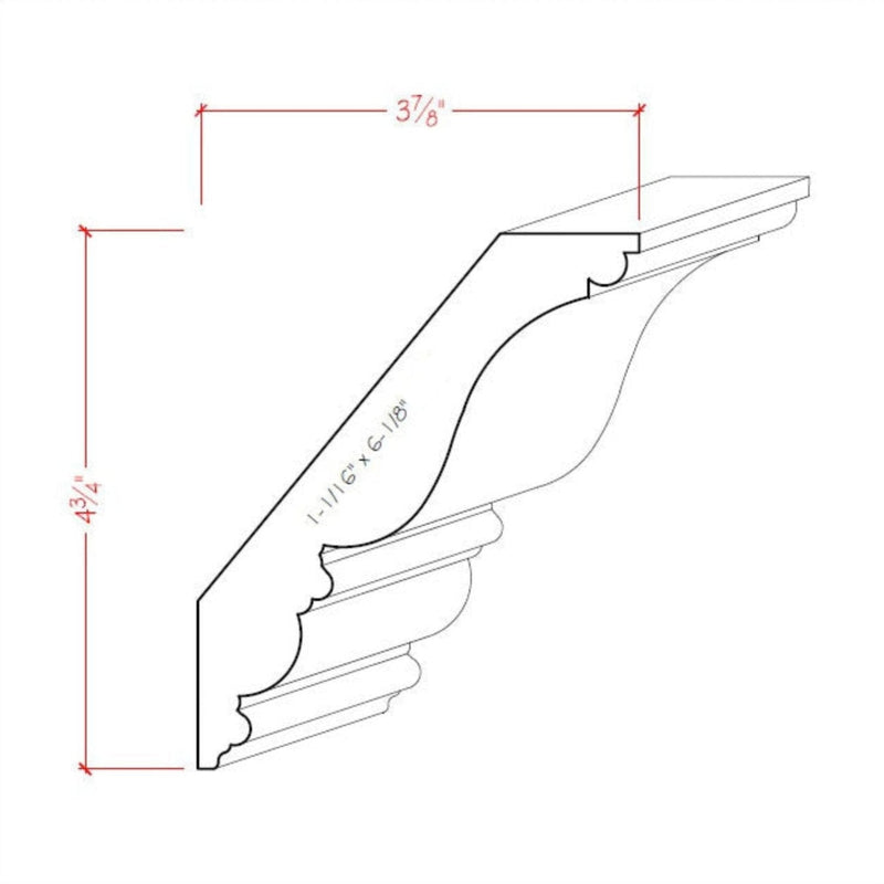 EWCR28 Crown 1-1/16" x 6-1/8" Unfinished 4-3/4" High x 3-7/8" Deep