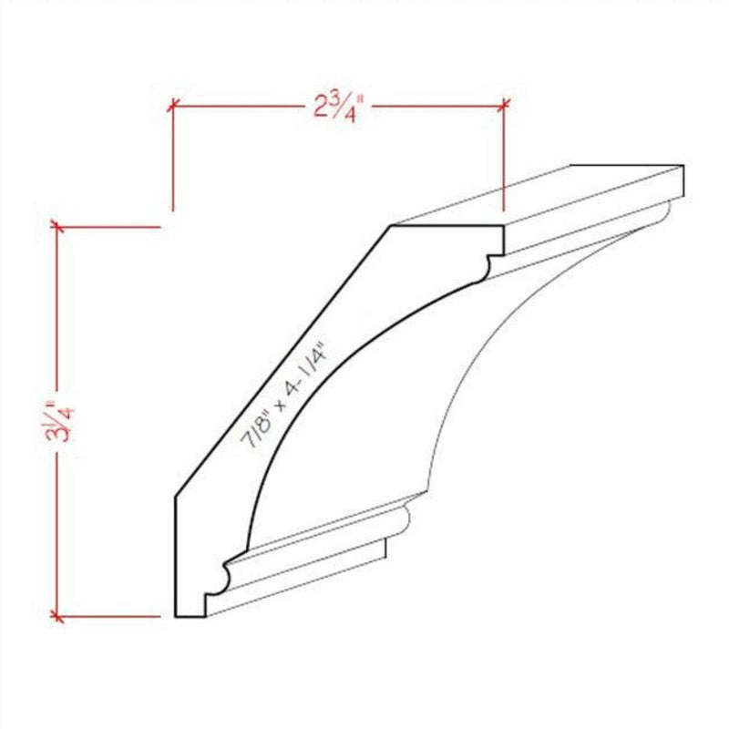 EWCR43 Cove Crown 7/8" x 4-1/4" Unfinished 3-1/4" High x 2-3/4" Deep