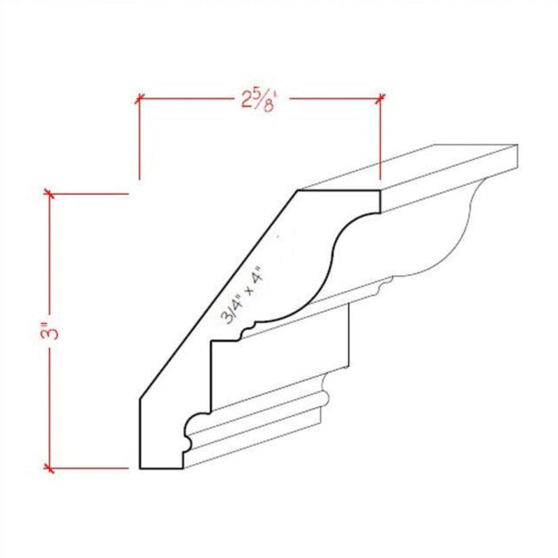 EWCR47 Colonial Crown 3/4" x 4" Unfinished 3" High x 2-5/8" Deep