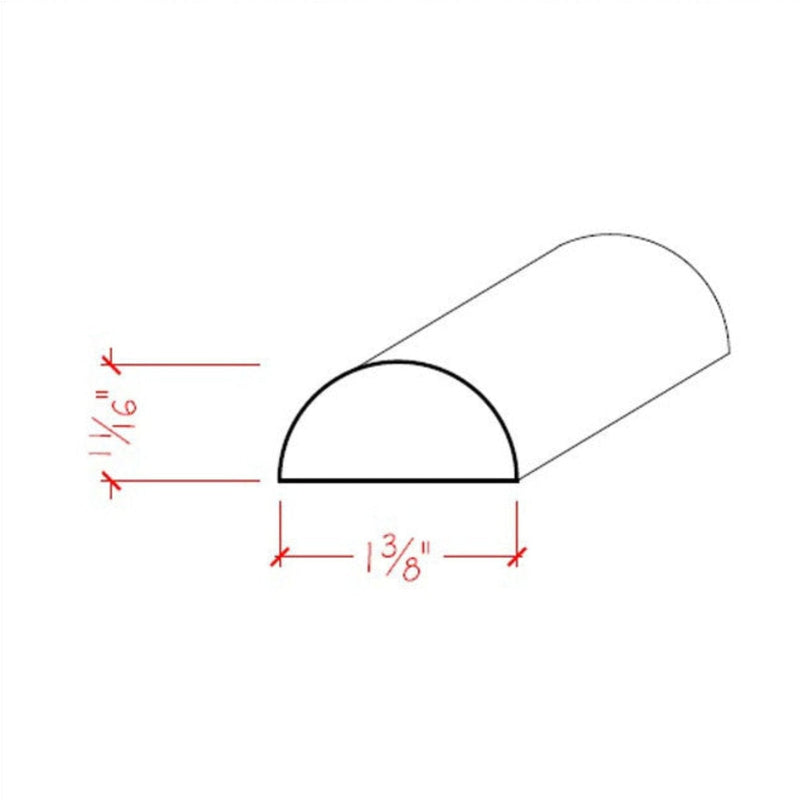 EWHR12 Half Round 1-3/8" Wide x 11/16" Moulding Trim. Unfinished