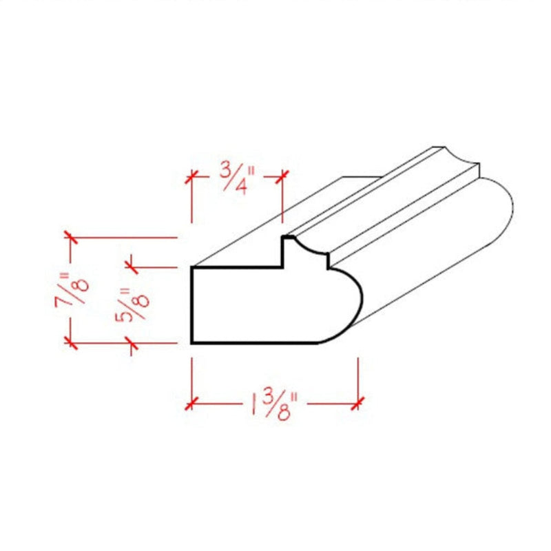 EWLR12 Kitchen Cabinet Light Rail 1-3/8" Wide x 7/8" Trim. Unfinished